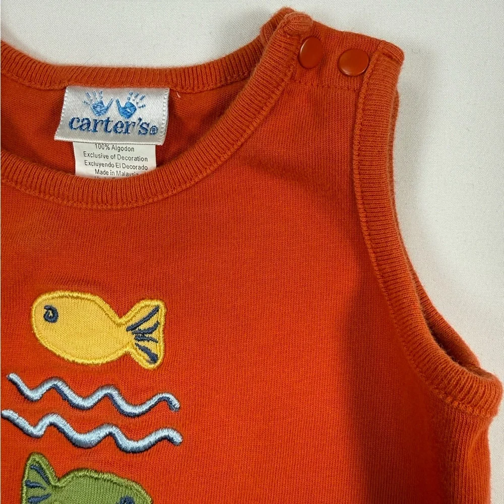 CARTER’S Baby Boys 2000s “My Two Fish” Embroidered Nautical Jon Jon Romper 3-6M‎